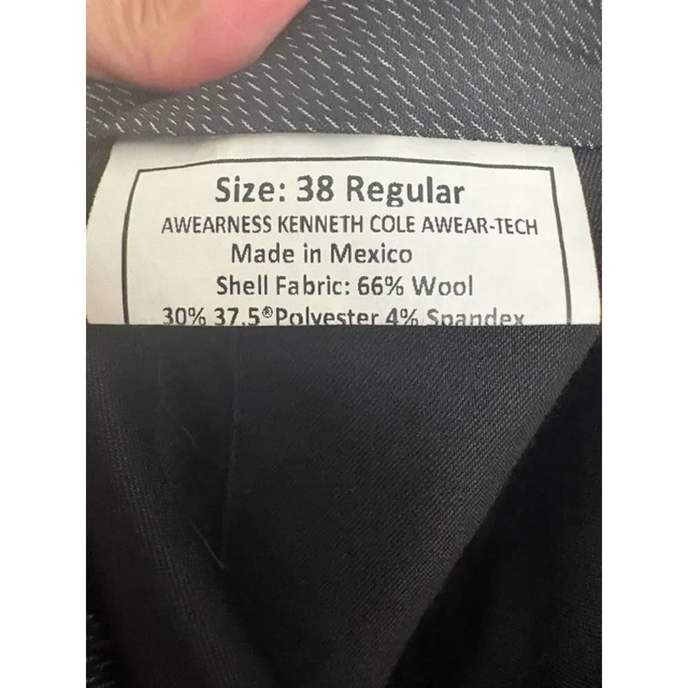 Kenneth Cole AWEAR-TECH Mens 38R Gray Wool Stretch Dress Pants Trousers